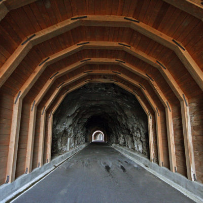 A view down one of the Twin Tunnels between Mosier and Hood River on the Oregon side of the Columbia River Gorge.